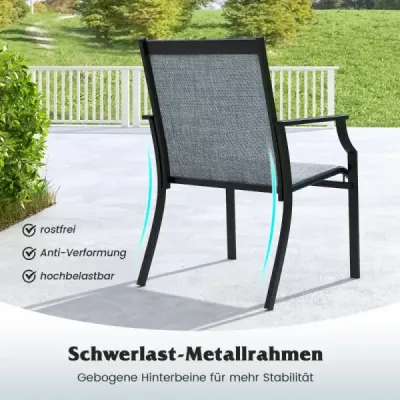 2er Set Gartenstühle mit Atmungsaktiver Sitzfläche & Metallrahmen bis 150 kg Belastbar Blau