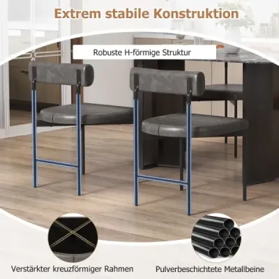 Sada 2 jídelních židlí kuchyňských židlí z PVC kůže s polstrovaným opěradlem šedé barvy