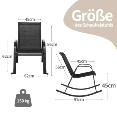 Sada 2 houpacích křesel s prodyšným látkovým sedákem Ergonomic Swing Black
