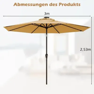 LED osvětlení konzolový deštník kulatý slunečník solární zahradní deštník klikový-béžový-ø 3M