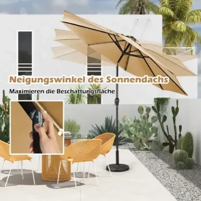 LED osvětlení konzolový deštník kulatý slunečník solární zahradní deštník klikový-béžový-ø 3M