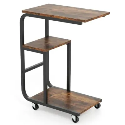 Odkládací stolek ve tvaru C s otevřenými policemi a uzamykatelnými kolečky Prostorově úsporný rozkládací stolek