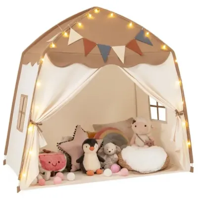 Playhouse Children vnitřní dětský stan s vlajkami a pohádkovými světly Princess Play Stan Coffee