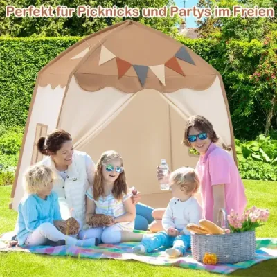 Playhouse Children vnitřní dětský stan s vlajkami a pohádkovými světly Princess Play Stan Coffee