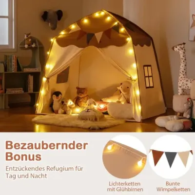 Playhouse Children vnitřní dětský stan s vlajkami a pohádkovými světly Princess Play Stan Coffee