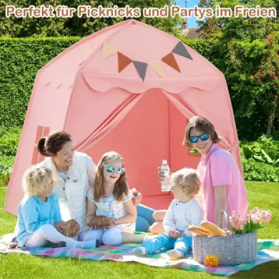 Playhouse Children Vnitřní dětský stan s vlajkami a světýlky víly Princezna Play Stan Pink