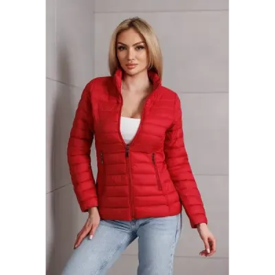 Prošívaná dámská podzimní bunda MODA9111 červená