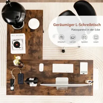 Schreibtisch L-Form Eckschreibtisch mit Steckdosen & USB-Anschlüssen 120 x 120 x 75 cm Rustikalbraun