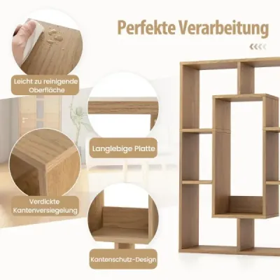 Moderní knihovna se 7 přihrádkami a ochranou proti převrácení Geometrická otevřená stojací police Natural