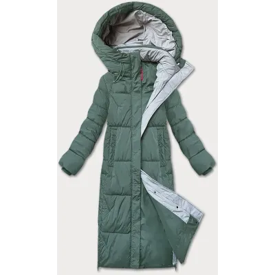 Dlouhá dámská zimní bunda LHD MODA4576 šedozelená