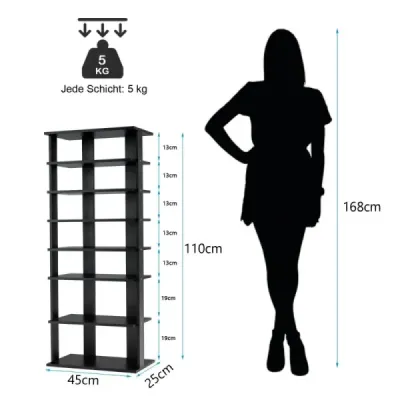 7-vrstvý průmyslový vertikální vícevrstvý stojan na boty a odnímatelná deska 110,5 cm