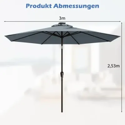 LED osvětlení Kulatý konzolový slunečník Zahradní slunečník na solární pohon Klika šedá