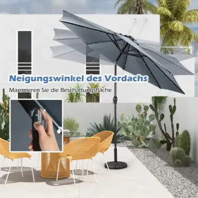 LED osvětlení Kulatý konzolový slunečník Zahradní slunečník na solární pohon Klika šedá