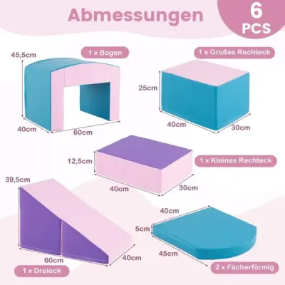6 TLG. Pěnové stavební bloky měkké stavební bloky s tunelem schody a rampa modrá + fialová