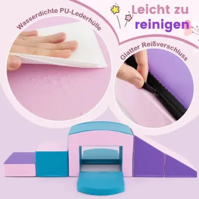 6 TLG. Pěnové stavební bloky měkké stavební bloky s tunelem schody a rampa modrá + fialová