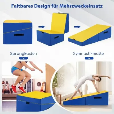 Gymnastická žíněnka 2 v 1 s rukojetí pro přenášení Gymnastická žíněnka ve tvaru klínu Měkká podlahová žíněnka žlutá