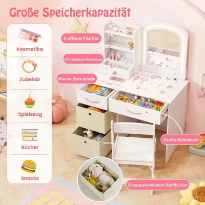 Dětský toaletní stolek s osvětlením Dětský toaletní stolek se zrcadlem Toaletní stolek bílý