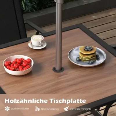 Zahradní stůl s deskou ve vzhledu dřeva Stůl na terasu s nastavitelným otvorem pro slunečník 85 x 85 x 74 cm
