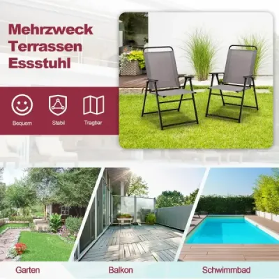 Sada 2 skládacích zahradních židlí Balkónové židle s područkami Skládací židle s vysokým opěradlem Šedá barva