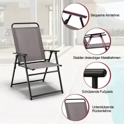 Sada 2 skládacích zahradních židlí Balkónové židle s područkami Skládací židle s vysokým opěradlem Šedá barva