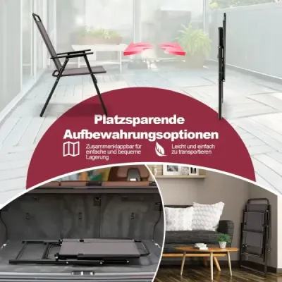 Sada 2 skládacích zahradních židlí Balkónové židle s područkami Skládací židle s vysokým opěradlem Šedá barva