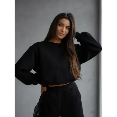 Bavlněná tepláková souprava s krátkou mikinou MODA2160 černá