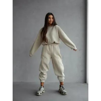 Bavlněná tepláková souprava s krátkou mikinou MODA2160 béžová