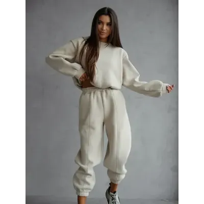 Bavlněná tepláková souprava s krátkou mikinou MODA2160 béžová