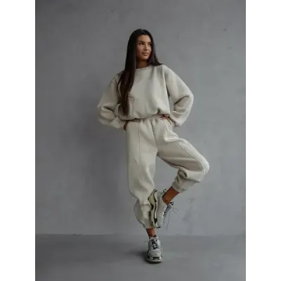 Bavlněná tepláková souprava s krátkou mikinou MODA2160 béžová