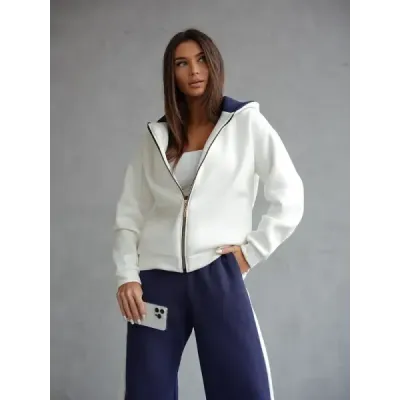 Bavlněná dámská souprava s mikinou bílo-zelená MODA503