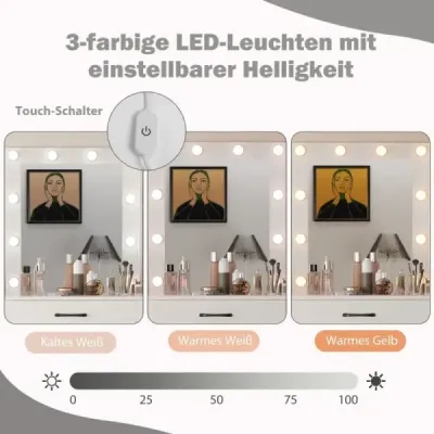 Toaletní stolek s LED osvětlením 3 barvy s nastavitelným jasem Toaletní stolek bílý