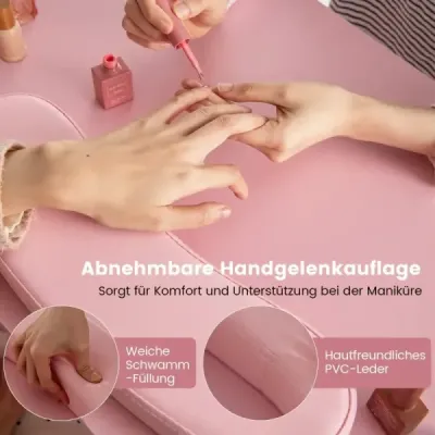 Manikúrní stolek se zásuvkami skříňky & opěrka dlaní Manikúrní stolek růžový