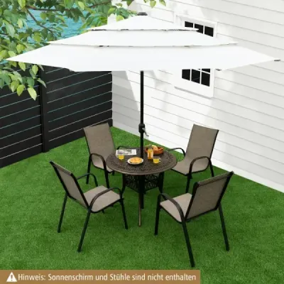 Kulatý jídelní stůl na terasu Hliníkový bistro stůl s otvorem pro slunečník Ø90 x 74 cm Hnědý