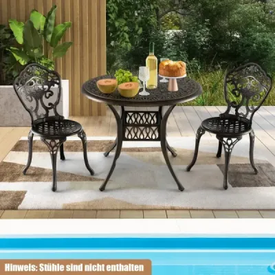 Kulatý jídelní stůl na terasu Hliníkový bistro stůl s otvorem pro slunečník Ø90 x 74 cm Hnědý