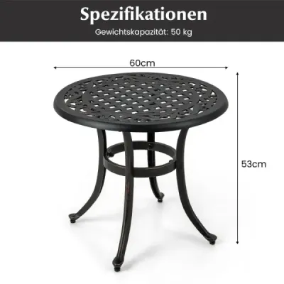 Ø 60 cm hliníkový odlévaný stolek na terasu s nastavitelnými podnožemi Kulatý konferenční stolek