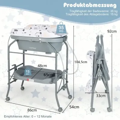 Dětský přebalovací pult s vanou Přenosný přebalovací pult s PVC vrchní stranou šedá