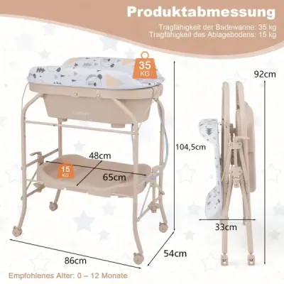 Dětský přebalovací pult s vaničkou Přenosný přebalovací pult s PVC deskou 86 x 50 x 100 cm Béžová