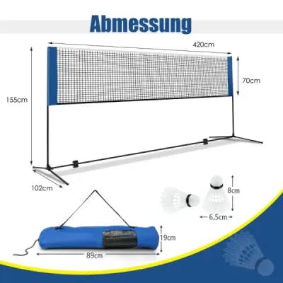 Badmintonová síť se stojanem Výškově nastavitelná síť   se 2 raketoplány a taškou na přenášení 420 x 102 x 89-155 cm