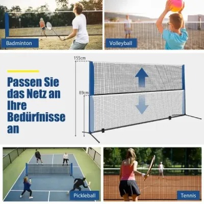 Badmintonová síť se stojanem Výškově nastavitelná síť   se 2 raketoplány a taškou na přenášení 420 x 102 x 89-155 cm