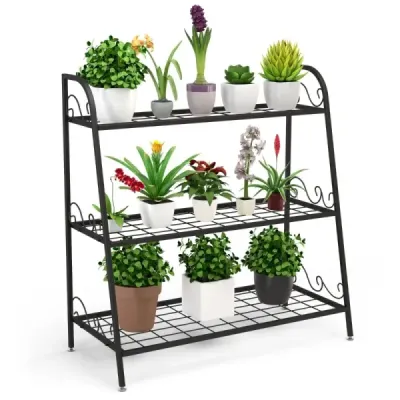Regál na rostliny 3patrový kovový stojan na rostliny 81 x 35 x 82 cm černý