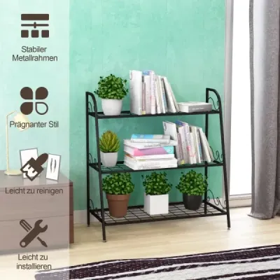 Regál na rostliny 3patrový kovový stojan na rostliny 81 x 35 x 82 cm černý