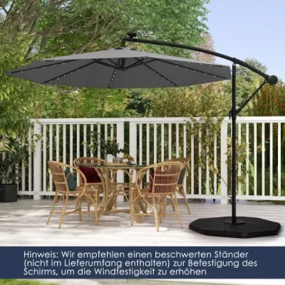 Slunečník 300 cm konzolový slunečník se 40 solárními LED světly a kličkou Šedý