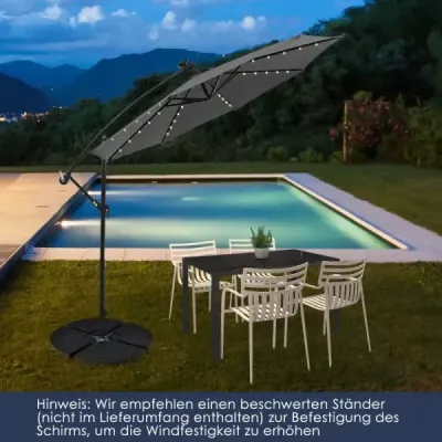 Slunečník 300 cm konzolový slunečník se 40 solárními LED světly a kličkou Šedý