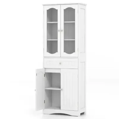 Koupelnová skříňka volně stojící vysoká skříňka se 4 dvířky a zásuvkou bílá 60 x 30 x 160 cm