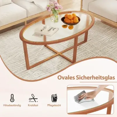 Skleněný konferenční stolek s křížovou podnoží a nohami z akáciového dřeva Moderní skleněný stolek odkládací stolek