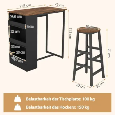 Kuchyňský stůl se 2 taburety Prostorově úsporný bistro stůl Pultový stůl Jídelní stůl set Barový stůl