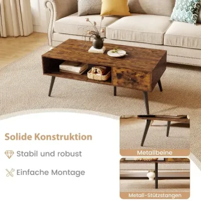 Konferenční stolek se zásuvkou Úložný prostor otevřená přihrádka Stolek do obývacího pokoje 109 x 55 x 39,5 cm Rustikální hnědá barva