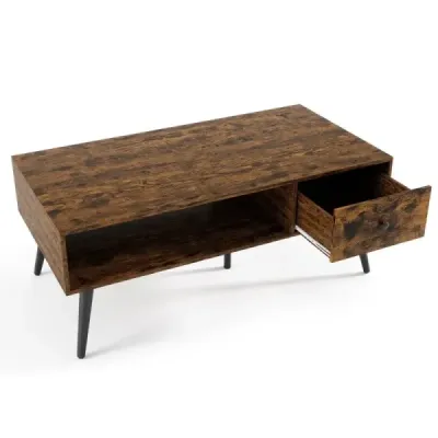 Konferenční stolek se zásuvkou Úložný prostor otevřená přihrádka Stolek do obývacího pokoje 109 x 55 x 39,5 cm Rustikální hnědá barva