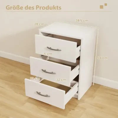 Noční skříňka se 3 zásuvkami Noční skříňka k posteli se skříňovou pružinou 38,5 x 28 x 54 cm Bílá