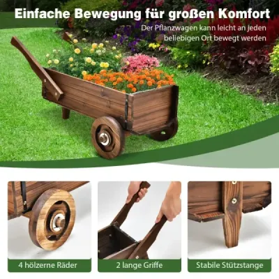 Vozík na rostliny Dekorativní vozík na květiny s kolečky 81 x 40 x 38,5 cm Hnědý